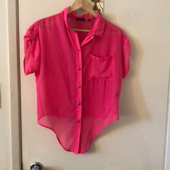 Pink Dex short sleeve button down top - Picture 1 of 2